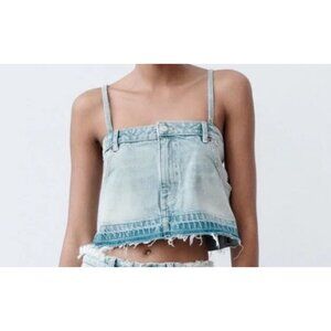 Zara Denim Jean Spaghetti Strap Skirt Crop Top Small NEW